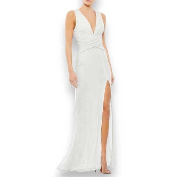 MAC DUGGAL Ieena by Mac Duggal Women’s V-Neck Sequined Wrap Waist Gown Size 4 - Picture 4 of 12